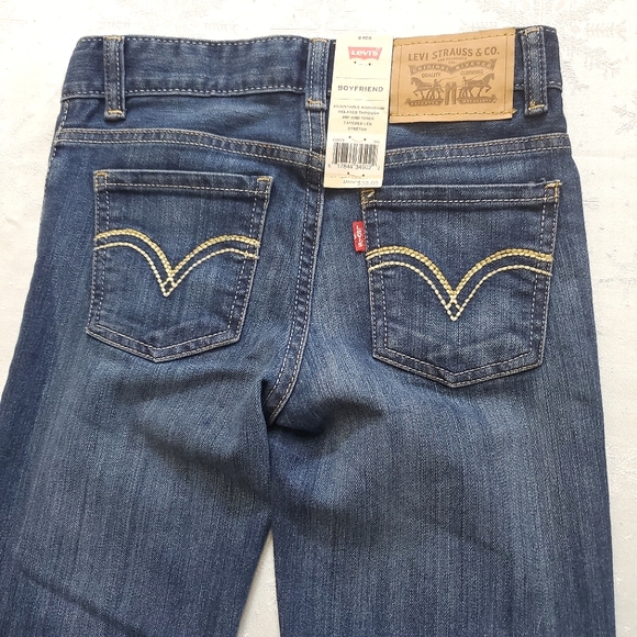 NWT New Levi's Blue Denim Boyfriend Jeans Girls Size 8 Regular Tapered Leg - Picture 5 of 7